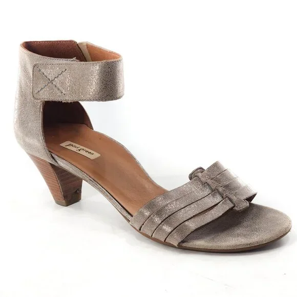 PAUL GREEN Coco Silver Metallic Leather Ankle Strap Sandals - Picture 1 of 8
